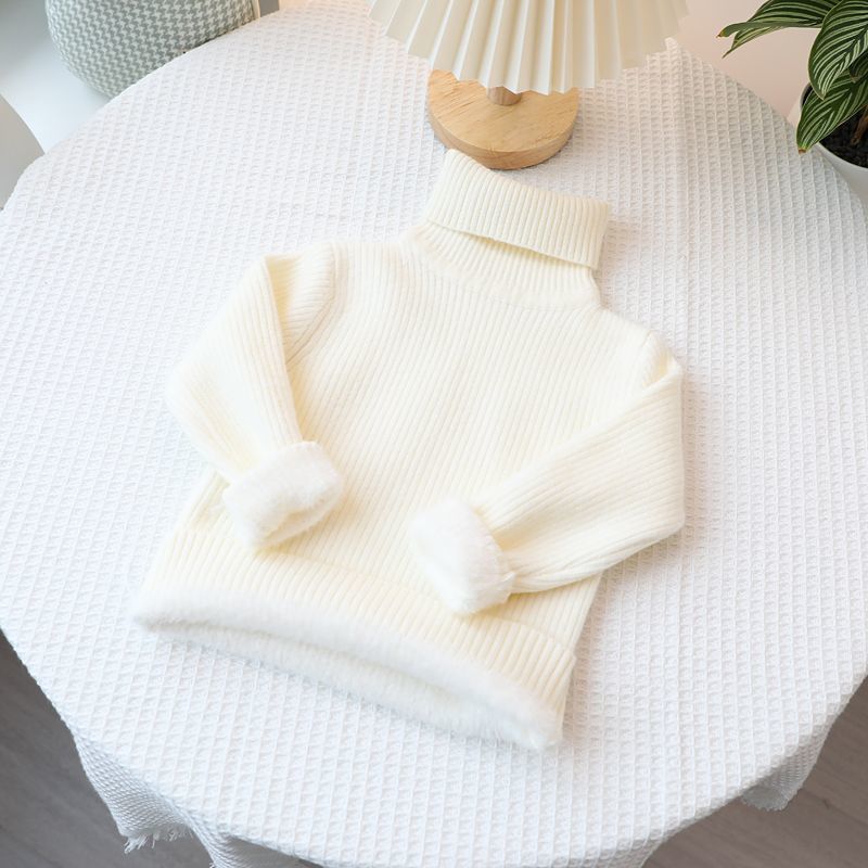 Maglione invernale caldo per bambini e bambine, foderato in pile, collo alto, in morbido misto cotone, tinta unita_voghion.com