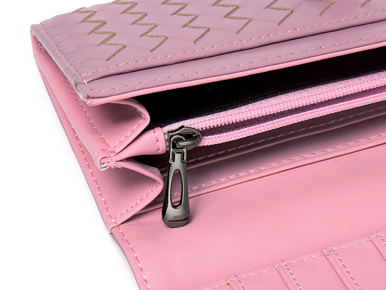 Sheepskin Weaving Gradient Long Genuine Leather Soft Drawstring Clip Moisture Handheld Women's Wallet_voghion.com