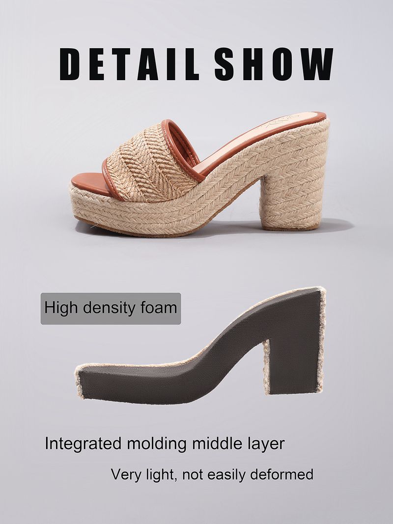 Women's Shoes Rope Wedge Thick Soled Sandals Braided Straw Rope One Strap Casual Summer Waterproof Platform High Heels_voghion.com