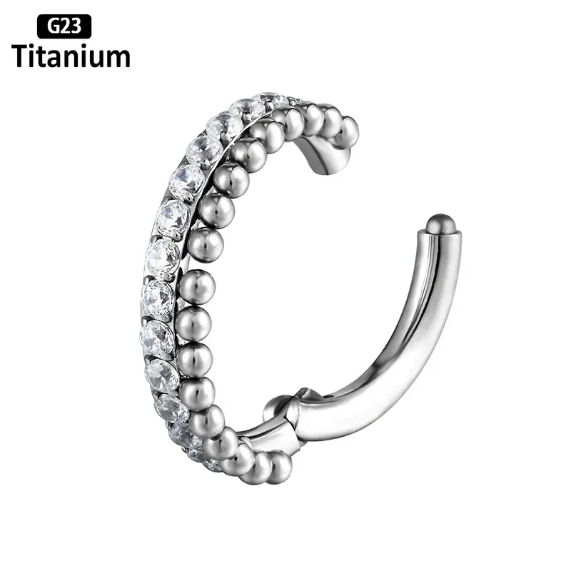 Piercing per naso, 1 pezzo, orecchini a cerchio G23, zircone con pallina da 1 mm, anello con segmento incernierato, setto, clicker, conca, elica, 16G_voghion.com
