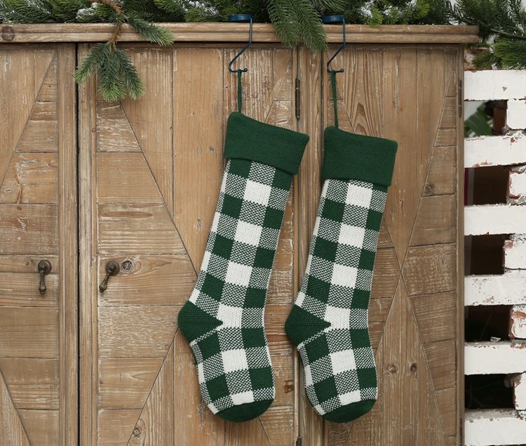Décoration murale en laine Cadeau de Noël Pendentif Sac de bonbons tricoté Chaussettes à carreaux_voghion.com