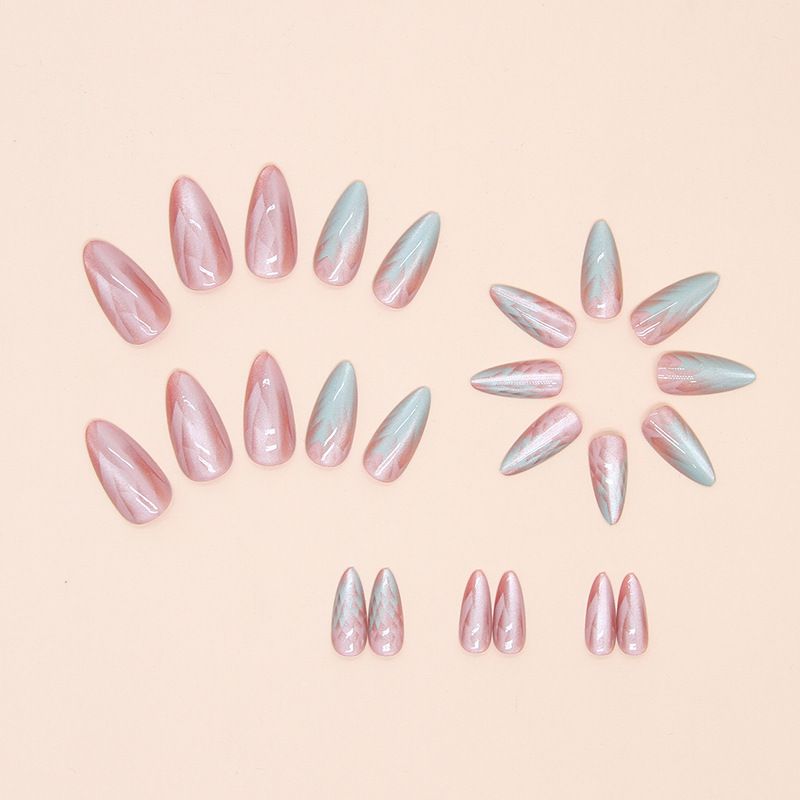 Wearable Detachable Medium Length Almond Nails Gradient Cat Eye Nail Tips 24 Pieces_voghion.com
