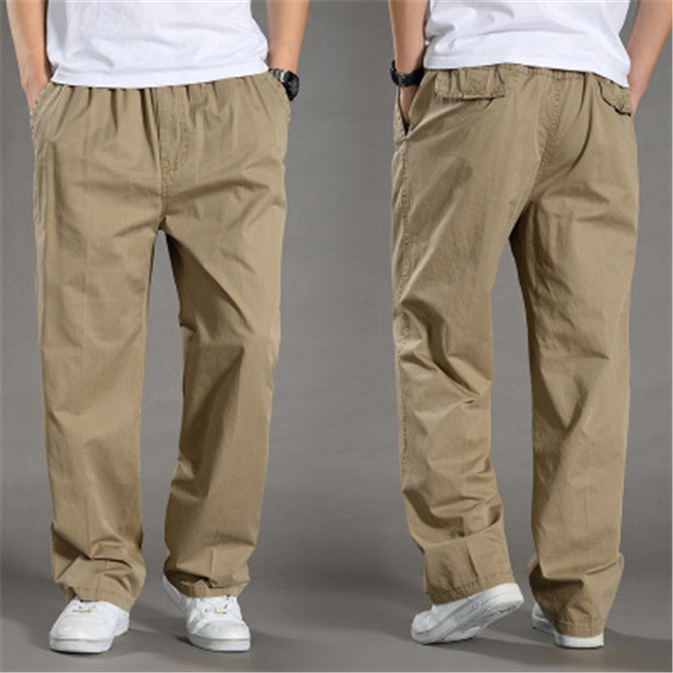 Summer New Style Men's Cotton Casual Cargo Thin Loose Large Elastic Waist Straight Pants_voghion.com