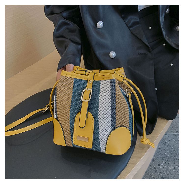 Sacs seau pour femmes, sac seau portable à rayures de couleur contrastée, sac à bandoulière tendance pour femmes_voghion.com