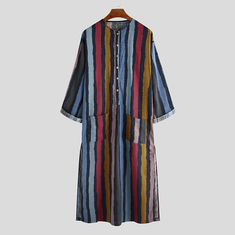 Muslimsk kappe Ny stil arabisk løs dørstripe for menn Langermet ferdiglagret bodysuit i etnisk stil fra Midtøsten_voghion.com