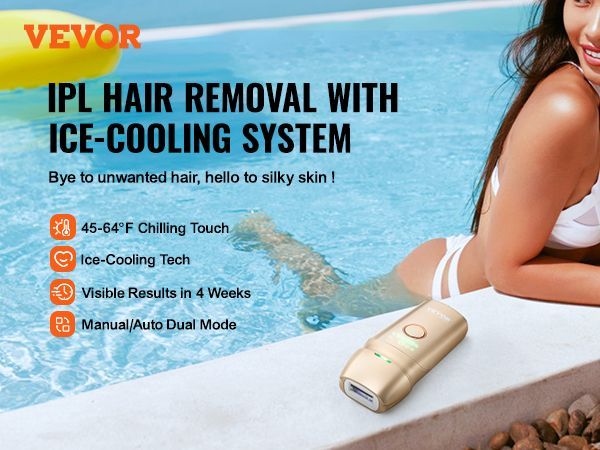 VEVOR IPL Hair Removal, Permanent Hair Removal With Ice Cooling System For Women Men, Auto/Manual Modes & 5 Levels, Painless At-Home Hair Removal Device For Legs, Arms, Armpits, Bikini Line_voghion.com