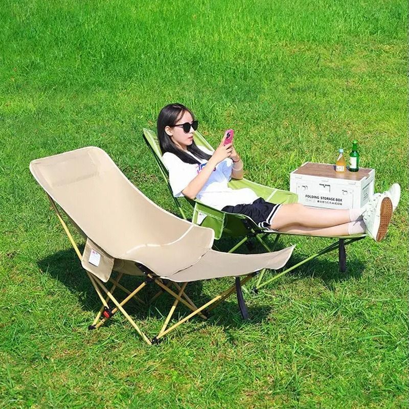 Silla reclinable plegable portátil para acampar al aire libre con respaldo y patas ajustables, tela Oxford_voghion.com