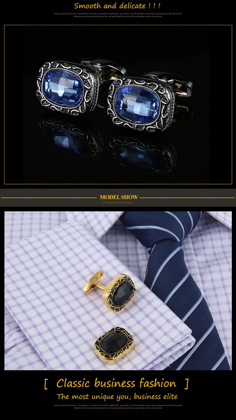 Retro pattern blue diamond crystal cufflinks French shirt dress men's cuff cuff nails manufacturers spot_voghion.com