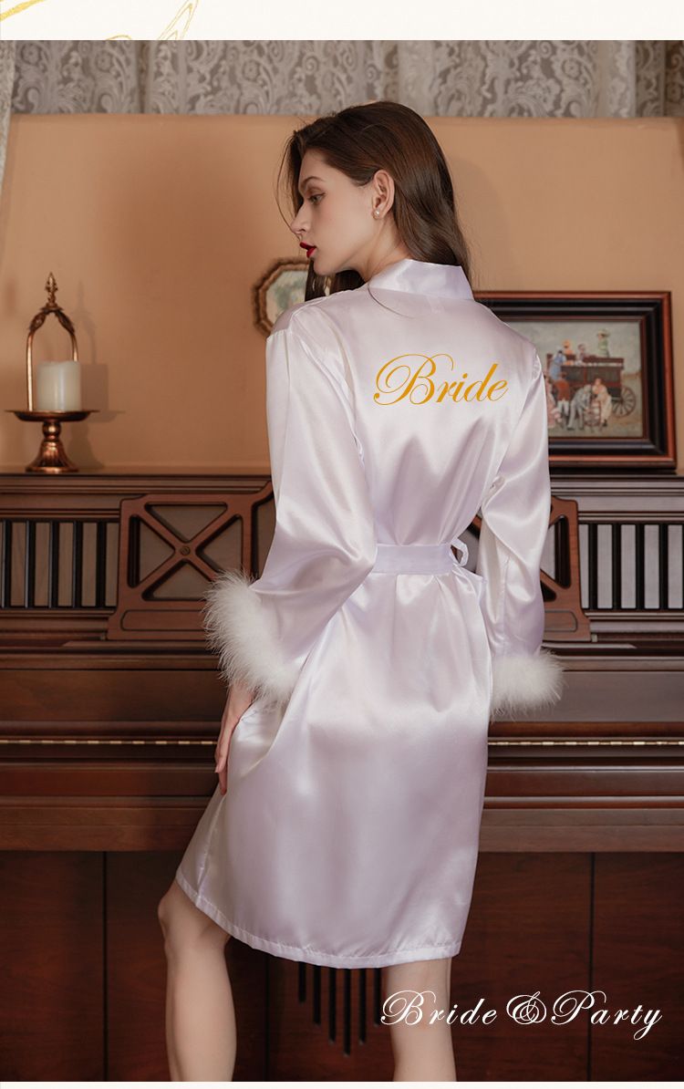 Underwea Bride Bride Robe Morning Gown Ladies Feather Nightgown Wedding Makeup Bridesmaid Wedding Kimono Satin Bathrobe_voghion.com