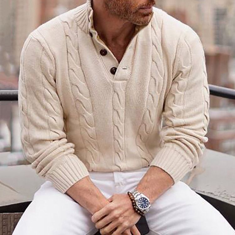 Pull à col montant tricoté à la mode pour hommes automne et hiver, pull à manches longues pour hommes_voghion.com