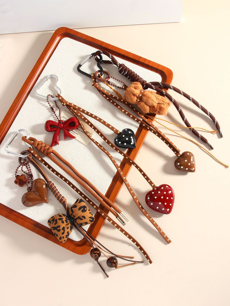 Breloques de sac faites à la main, pendentif de sac créatif en forme d'ourson avec nœud d'amour, porte-clés, pendentif de téléphone portable_voghion.com