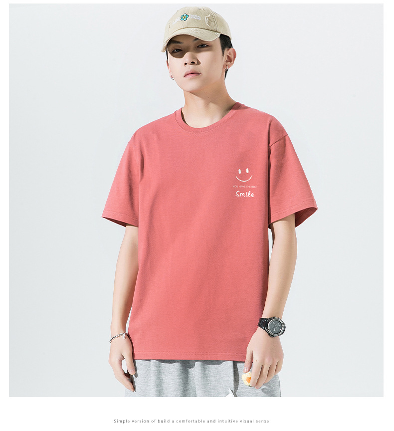 Short Sleeved T Shirt For Men Summer New Smiley Face Printed Cotton Loose Round Neck S Half Youth_voghion.com
