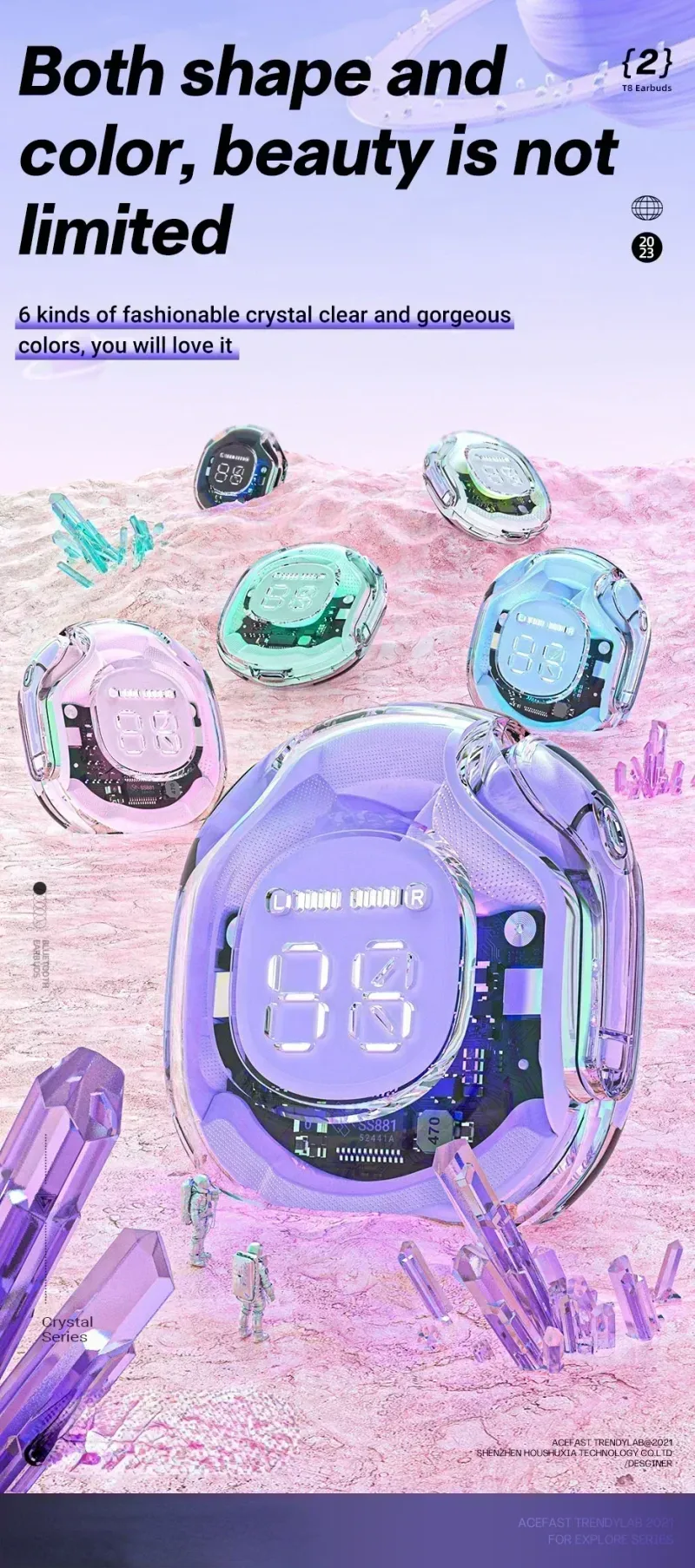 NAUJOS T8 TWS belaidės „Bluetooth 5.3“ ausinės, sportinės žaidimų ausinės, triukšmo mažinimo ausinės, bosų jutiklinis valdymas_voghion.com