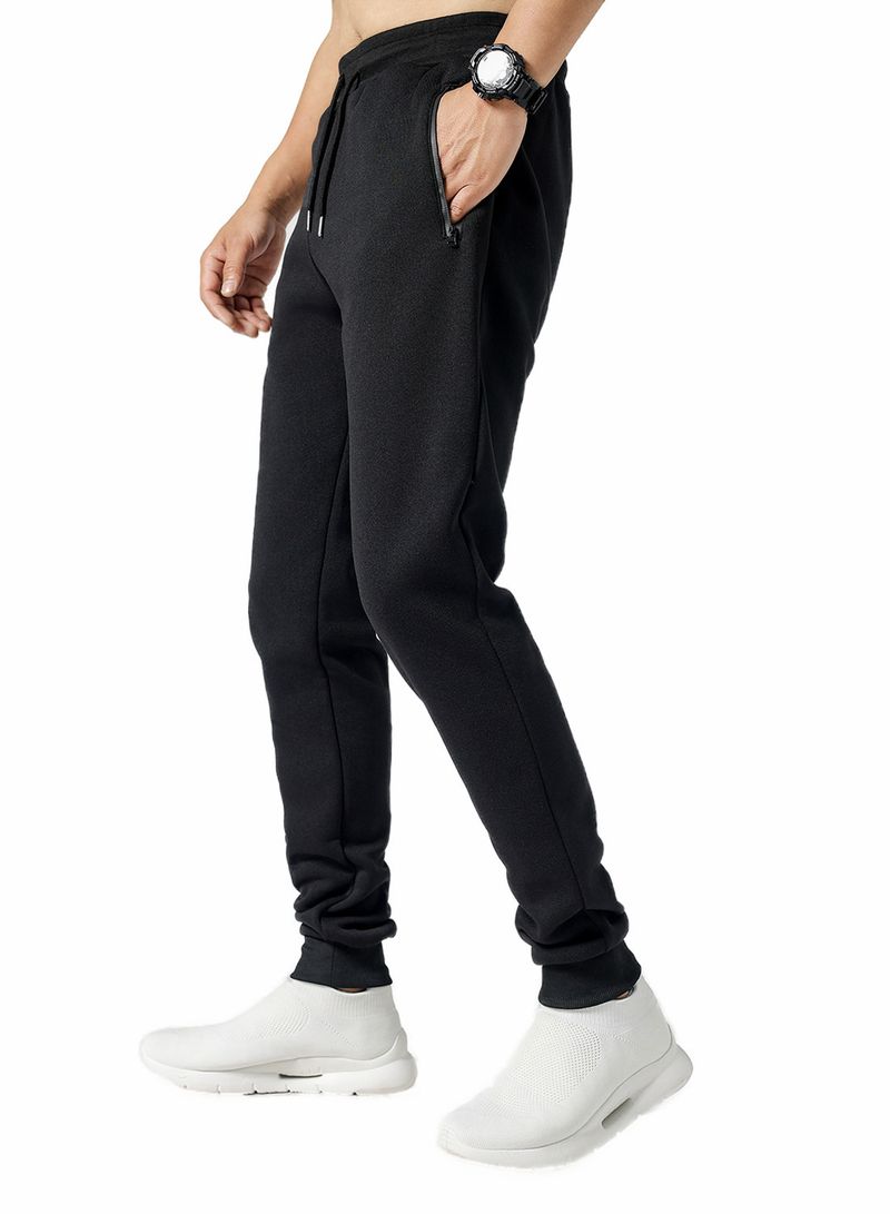 Herren Fleece-Jogginghose – Stretch-Sweathose mit Reißverschluss für Fitnessstudio, Laufen und Freizeit (S-3XL, Schwarz/Grau)_voghion.com