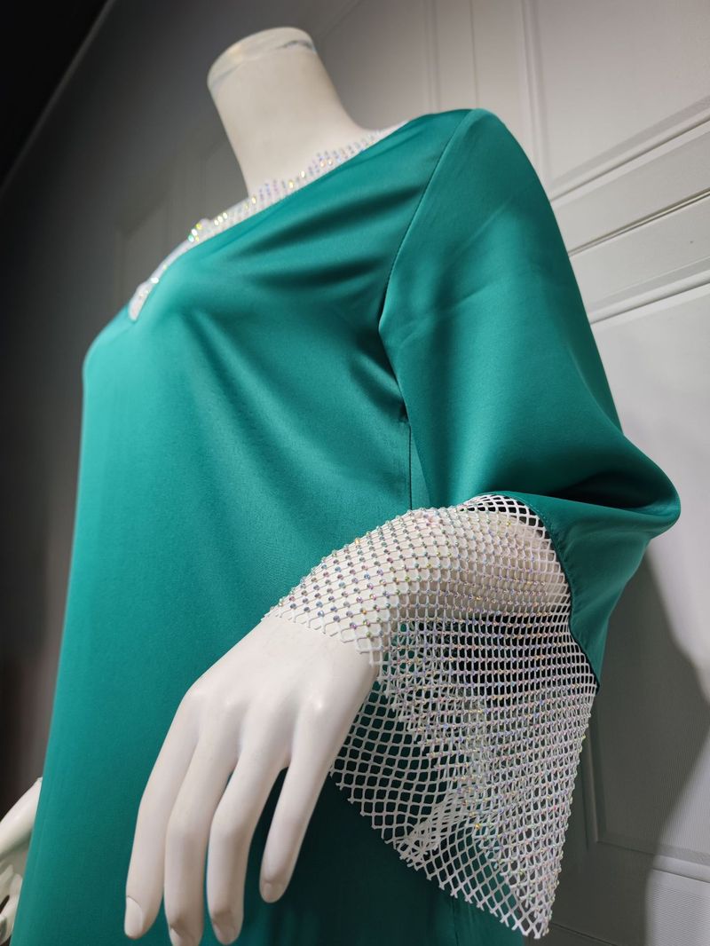 Abito lungo da donna in maglia di diamanti con paillettes in raso per donne musulmane_voghion.com