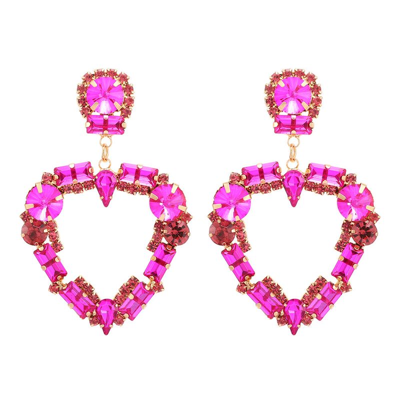 Orecchini a bottone, orecchini pendenti a forma di cuore grande, orecchini in vetro con diamanti lucidi e temperamento_voghion.com