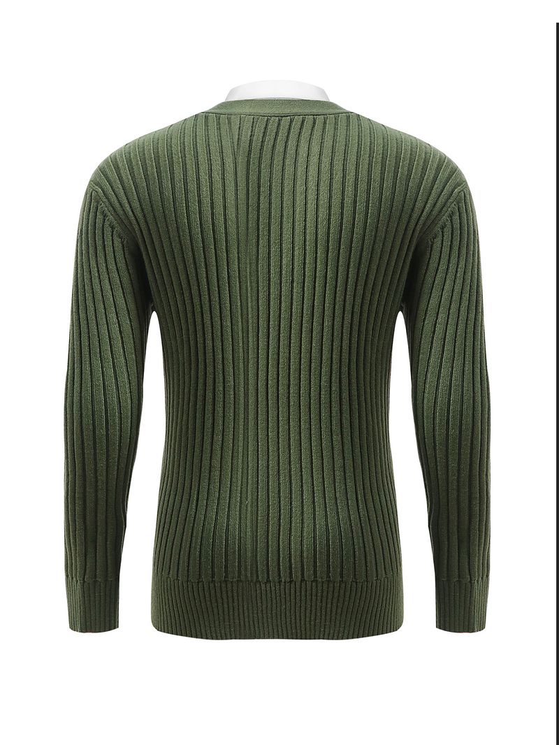 Herren-Cardigan mit V-Ausschnitt – Leichter, lässiger Langarmmantel aus Acrylstrick mit offener Vorderseite und Taschen, lockere Passform, Oberbekleidung für Frühling und Herbst_voghion.com