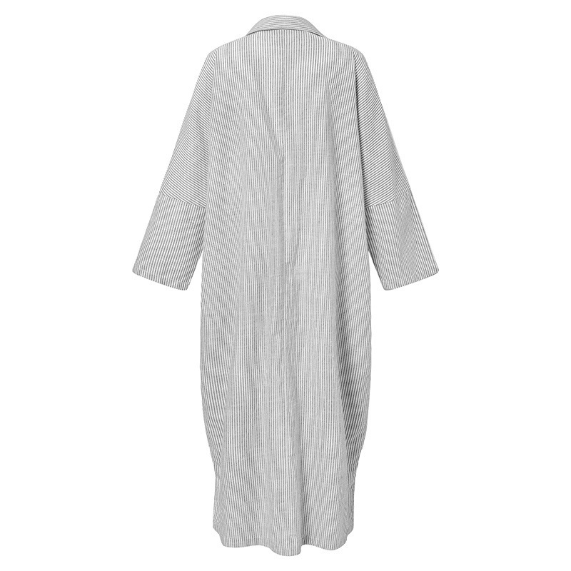 Női plus size hosszú szoknya csíkos egyenes szoknya ing ruha bő kabát háromnegyedes ujjú ruha_voghion.com