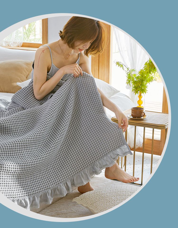 100% Cotton Waffle , 4-Layer Lightweight And Breathable Blanket Summer, Luxuriously Soft Gauze Bedding For Bed_voghion.com