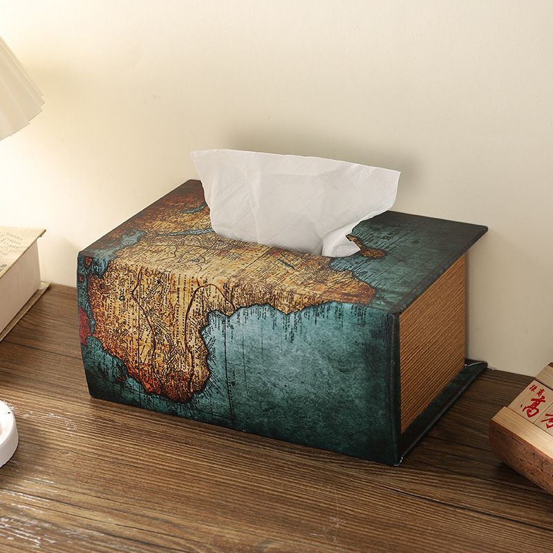Creative American Style Simulation Book Wooden Home Office Desktop PU Leather Book-shaped Tissue Box_voghion.com