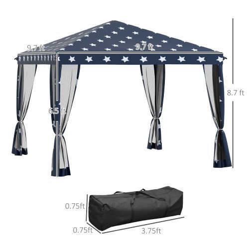 Outsunny 10' X 10' Pop Up Canopy Tent With Netting, Instant Gazebo, Ez Up Screen House Room With Carry Bag, Height Adjustable, For Outdoor, Garden, Patio, American Flag_voghion.com