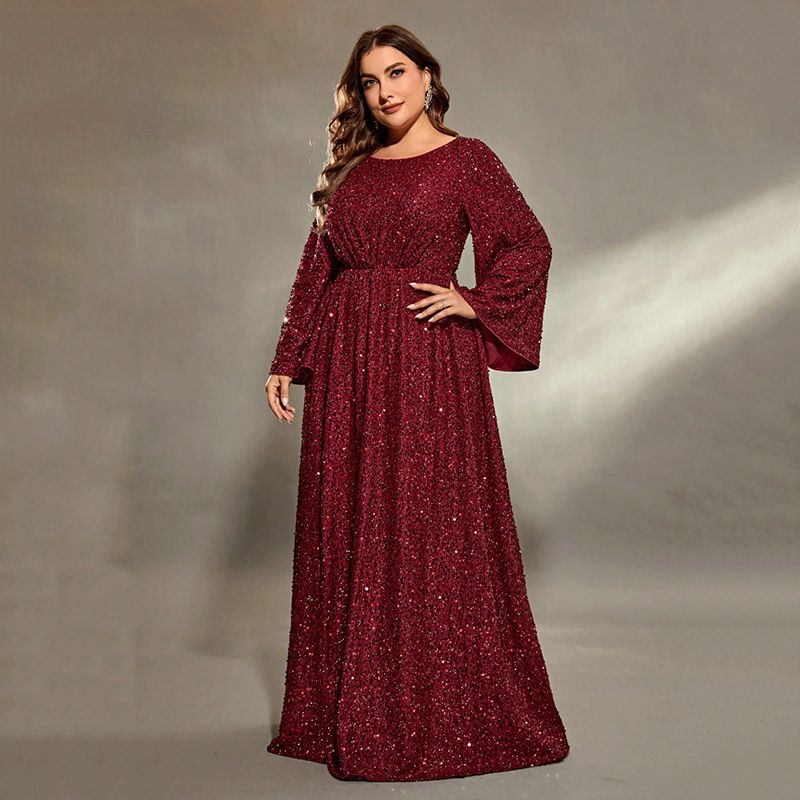 Elegante avondjurk in grote maten voor dames – glinsterende lange mouwen formele jurk voor banketten, feesten en speciale gelegenheden (maten 0XL-4XL)_voghion.com