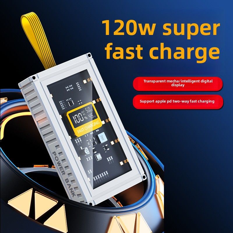 Batterie externe créative de grande capacité, 20 000 mAh, avec éclairage LED transparent, affichage numérique et fonction téléphone portable._voghion.com