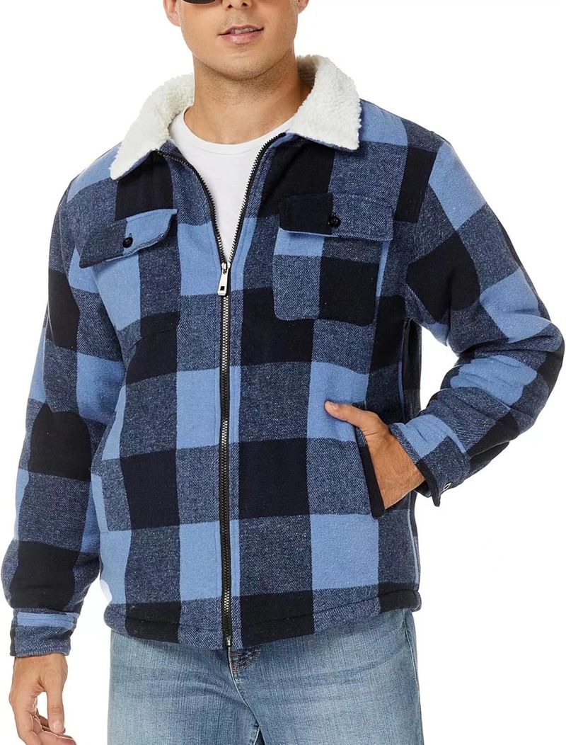Herenkleding heren flanel herfst en winter nieuwe heren lange mouwen revers plus fluwelen jas_voghion.com