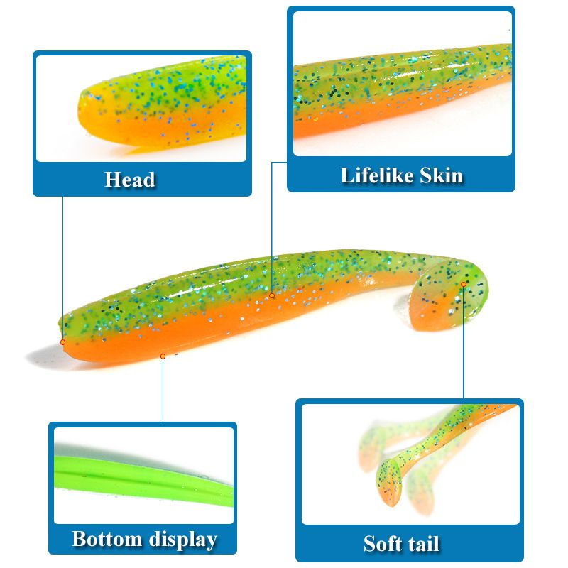 Ēsma 12 krāsas Krāsaina divkrāsu T-astes mīkstā ēsma 1,8 g/6,5 cm ēsmas imitācija Zivju ēsma 10 gabali maisiņā_voghion.com