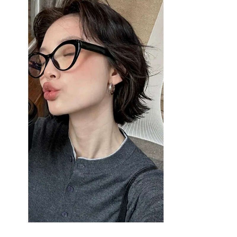 Gafas de sol negras con diseño de ojo de gato, alto coeficiente intelectual, sin necesidad de maquillaje, antiluz azul, compatibles con monturas para miopes._voghion.com