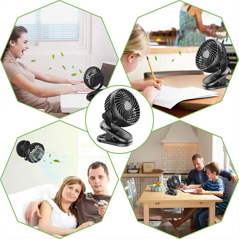 Portable 3 Speeds USB Rechargeable Mini Cooling Fan Clip On Desk Baby Stroller._voghion.com