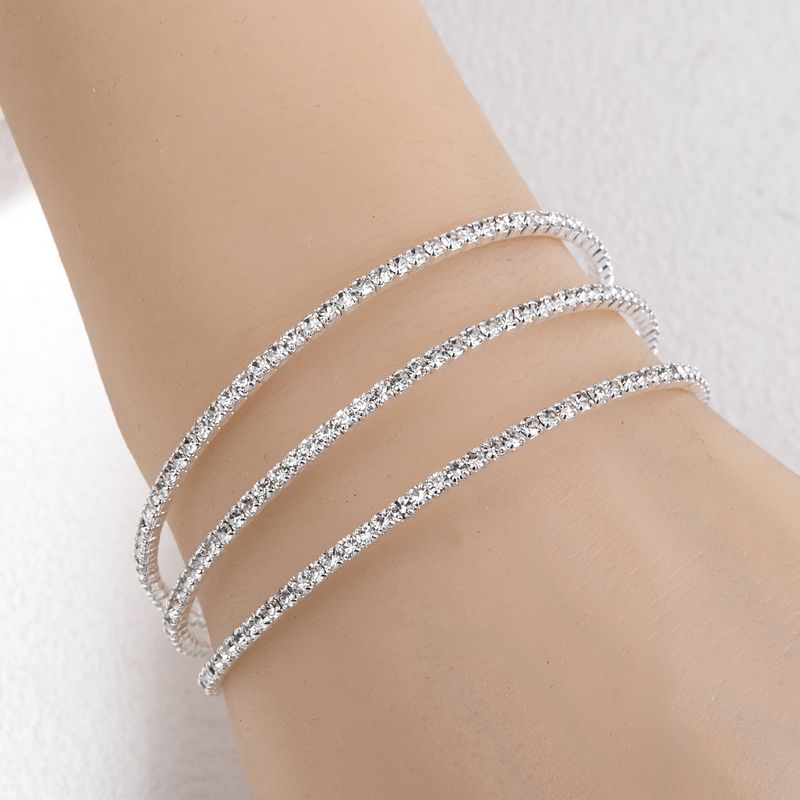 Women's Jewelry 3 Row Elastic Steel Wire Rhinestone Open Bracelet Simple Multi Layer Claw Chain Light Luxury Female Jewelry_voghion.com
