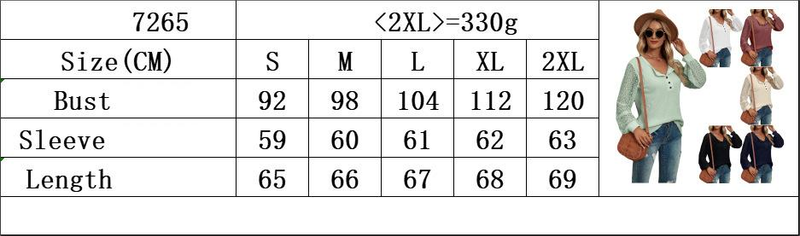 Women's Clothing Casual Waffle Grace Panel Long Sleeve Button T-shirt Top_voghion.com