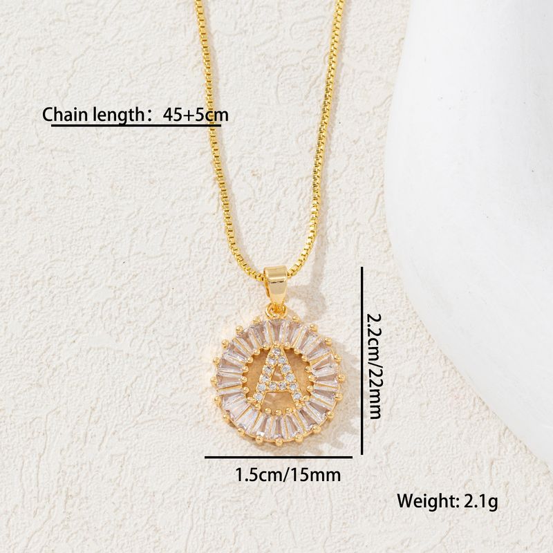 Damen-Schmuckset, modische Halskette mit Anhänger aus Kandiszucker mit Diamanten, für Damen, Kupfer, eingelegtes Zirkonia, vergoldet mit echtem Gold, rundes Blumen-Buchstaben-Set_voghion.com
