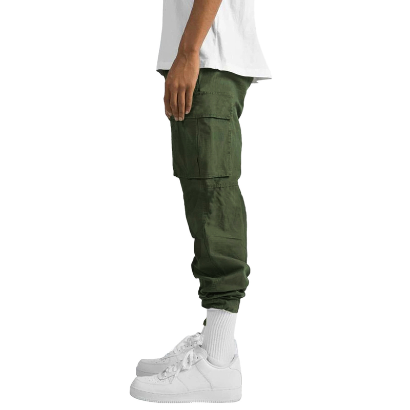 Calça cargo masculina amarrada com vários bolsos casual_voghion.com