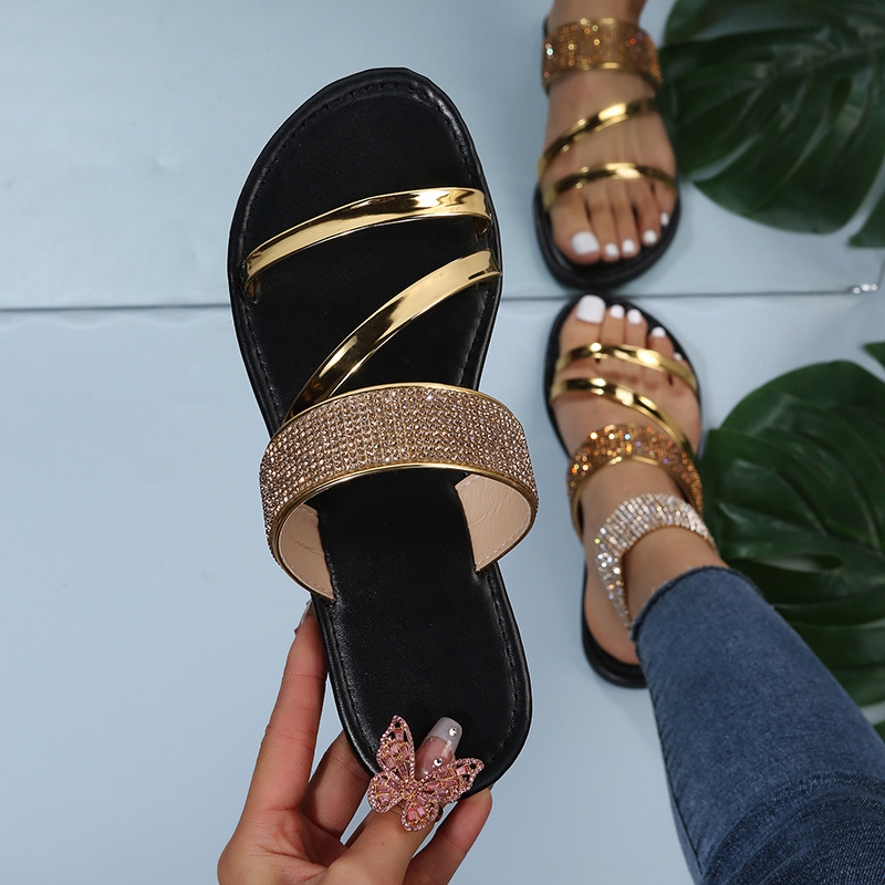 Sandali e pantofole da donna di grandi dimensioni con scritta, sandali casual traspiranti estivi con strass alla moda da donna_voghion.com