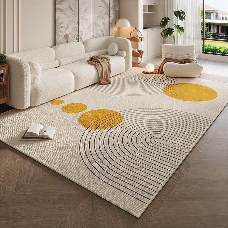 Tapis de salon de style crème léger et luxueux, tapis de sol antidérapant, imperméable et lavable, pour table basse, chambre à coucher, couverture de chevet_voghion.com