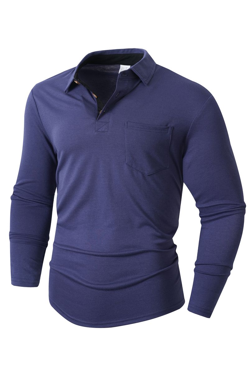 Polo a maniche lunghe da uomo - Classica t-shirt casual slim fit per autunno e inverno, traspirante e traspirante, top da allenamento in tinta unita_voghion.com