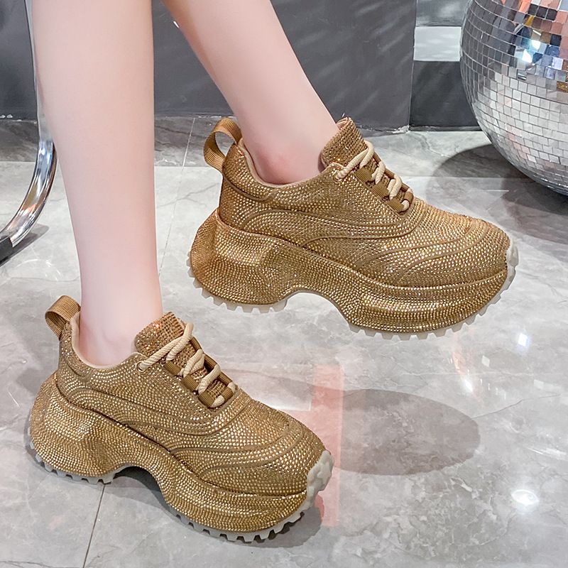 Modische Damen-Sneaker mit Strasssteinen – klobige Plateauschuhe für mehr Körpergröße, atmungsaktives Obermaterial aus PU, lässige und trendige Low-Top-Schnürschuhe_voghion.com