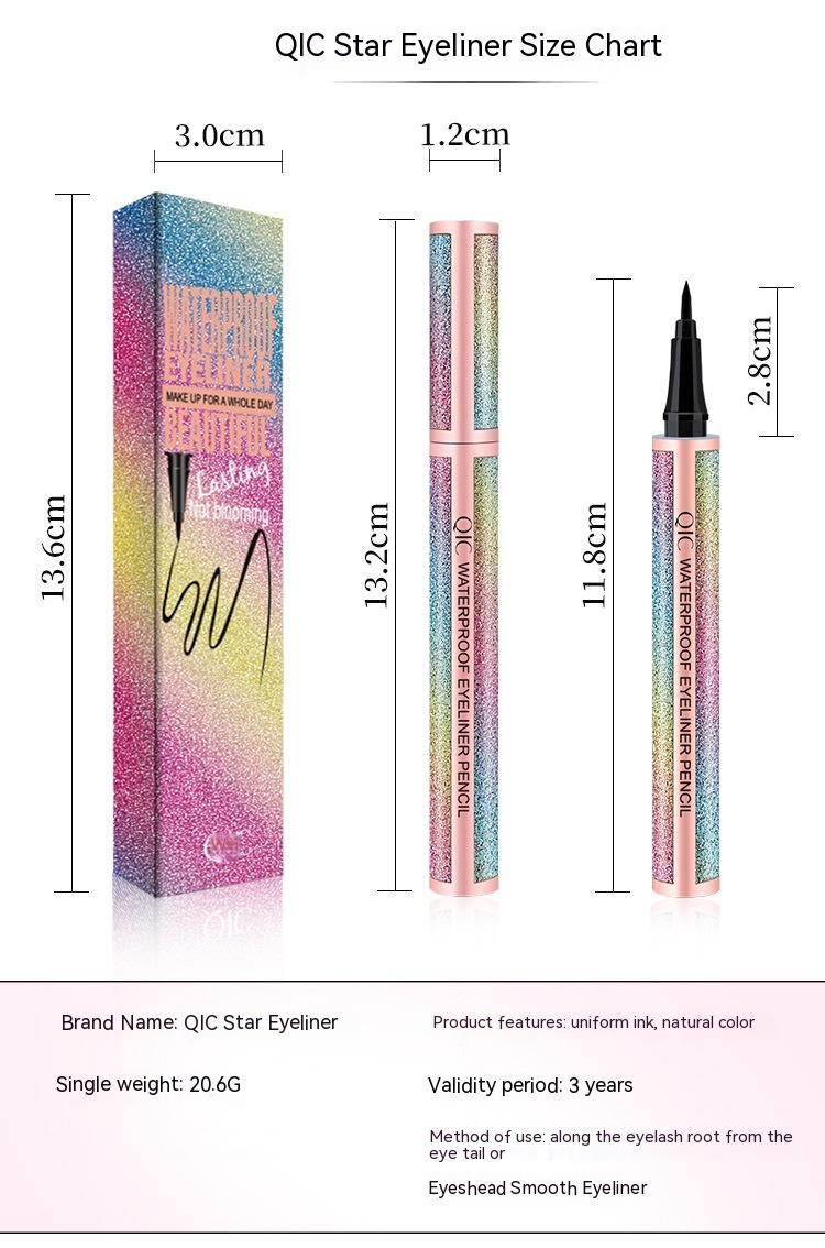 QIC Brand Color Liquid Cosmetics Wasserfester, ölbeständiger, nicht verschmierender Eyeliner-Stift mit coolem schwarzen Sternenhimmel_voghion.com