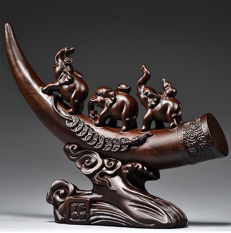 Rosewood Carved Small Ivory Ornament Solid Wood Lucky Elephant Home Office Decoration Living Room Gift Craft_voghion.com