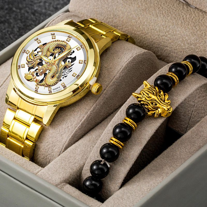 Montre homme montre non mécanique montre homme ultra fine montre de rue calendrier dragon doré ensemble de bracelet polyvalent de luxe_voghion.com