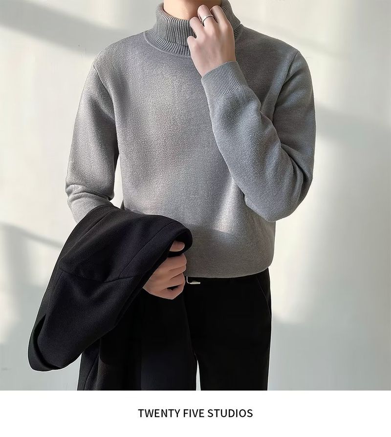 Men's Clothing Slim Fit High Neck Sweater - Soft Knit Pullover For Autumn & Winter - Lightweight Warm Casual Turtleneck Top (White, Black, Beige)_voghion.com