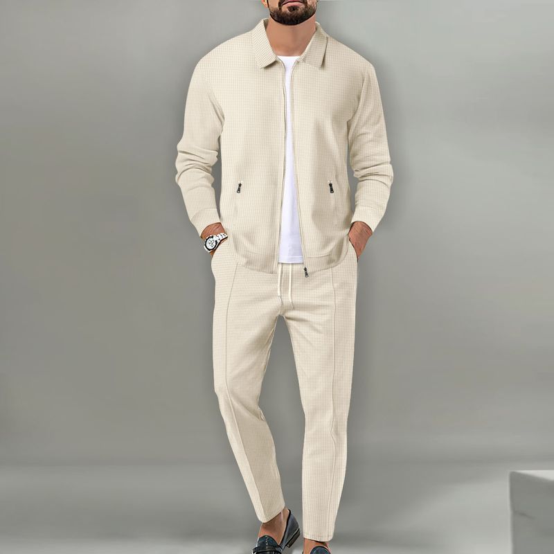 Ropa de hombre, abrigo de otoño para hombre, cárdigan ajustado con solapa y bolsillo con cremallera y gofre juvenil, traje de chaqueta para hombre_voghion.com