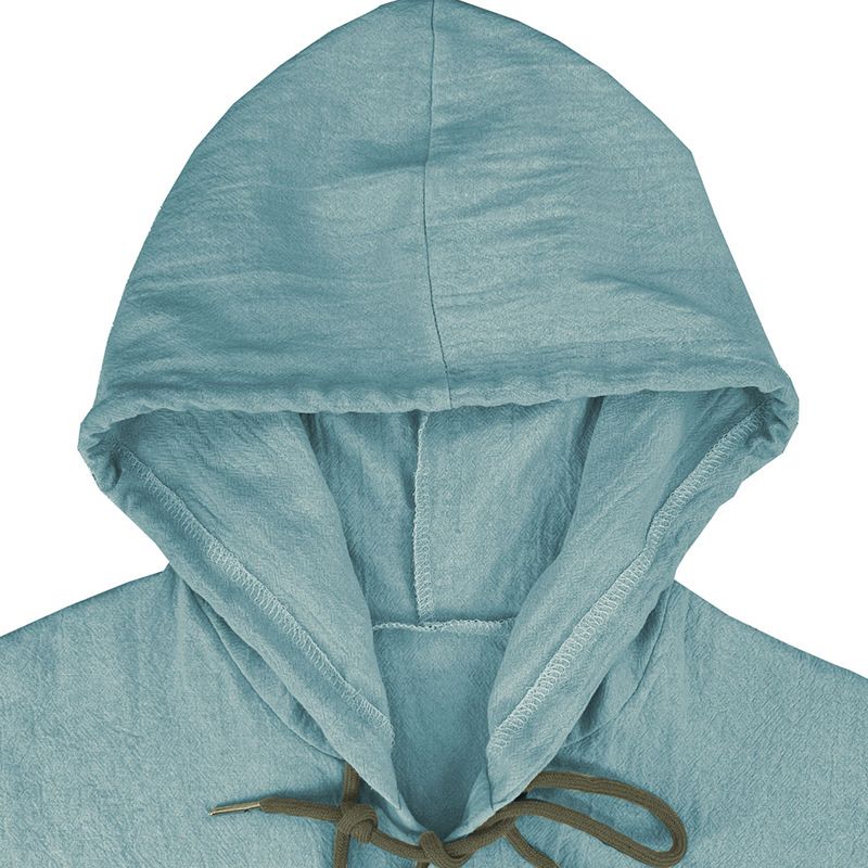 Maglietta casual a maniche lunghe con cappuccio e coulisse in cotone e lino, tinta unita, da uomo, alla moda, da abbinare a qualsiasi outfit, da spiaggia_voghion.com