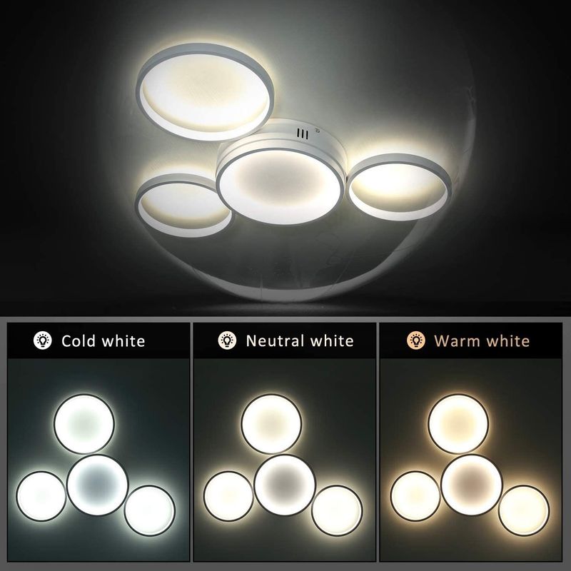 Glitzerlife LED Deckenleuchte Dimmbar Deckenlampe Weiß - Schlafzimmerlampe Mit Fernbedienung 52W Moderne Wohnzimmerlampe Mit 4 Metall Ringe Design Für Esszimmer_voghion.com