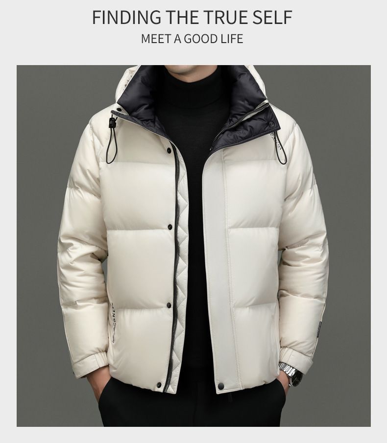 Men's Lightweight Down Jacket With Hood, 650+ Fill Power White Goose Down, Windproof & Warm Winter Coat For Urban Commute, Outdoor Activities_voghion.com