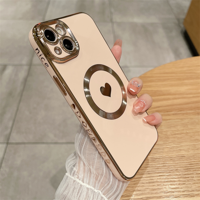 Luxury Magsafe Magnetic Electroplated Love Phone Case Suitable for iPhone 11 12 13 14 Pro Max X XR XS 8 Plus Wireless Charging Soft Cover_voghion.com