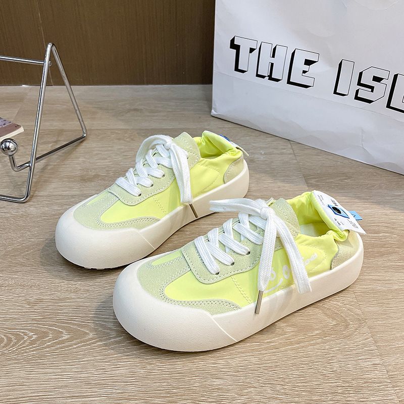 Kleine witte dames zomer ijs zijde canvas gezicht ademend vrijetijdsschoenen grote kop veter platte onderkant sport jeugd student_voghion.com