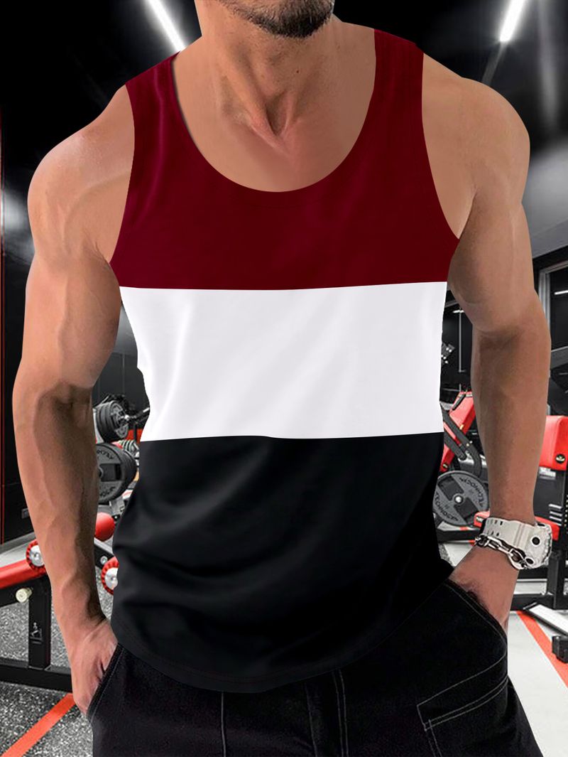 Chaleco deportivo holgado para hombre con costuras en contraste de colores para correr_voghion.com